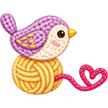 Crochet Glee bird and yarn emblem